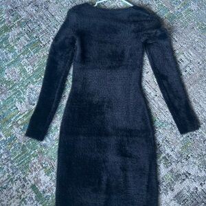 Sunday Best Black Fuzzy Turtleneck Sweater Dress